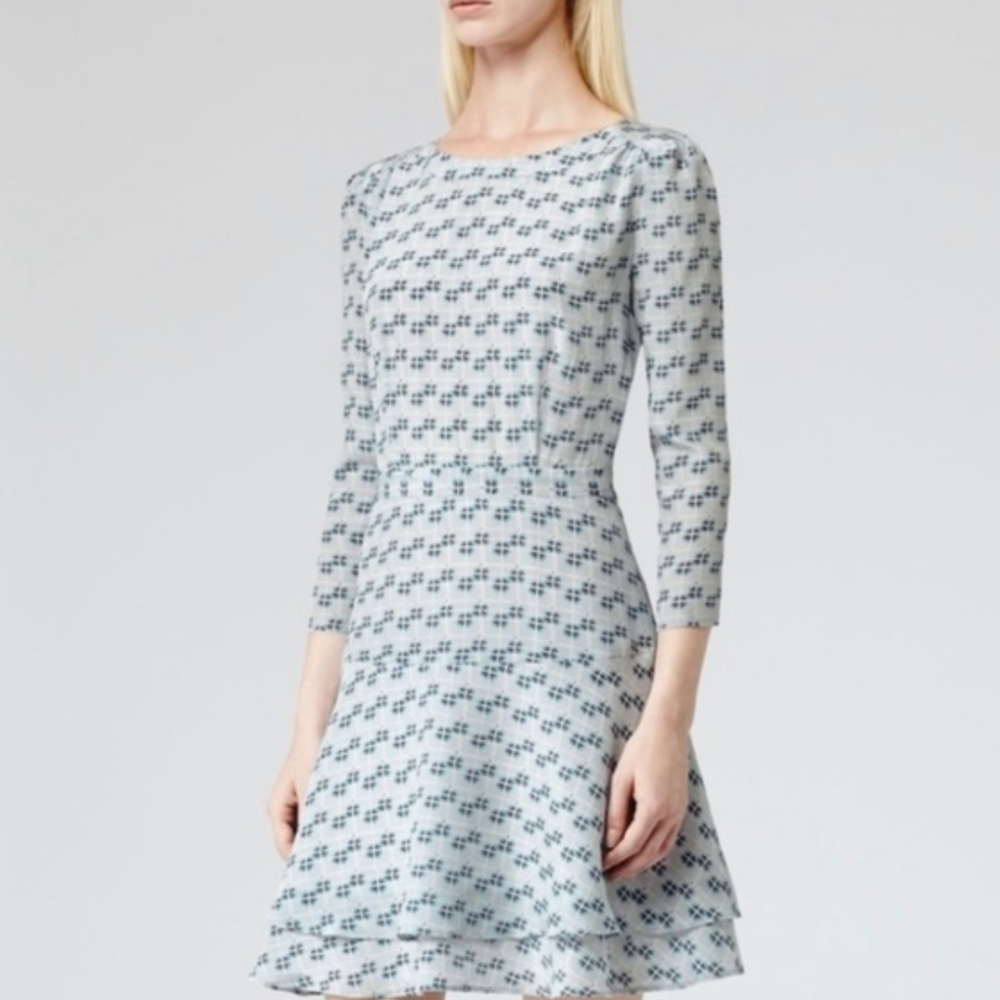Reiss Light Blue and Navy Printed Mini Dress